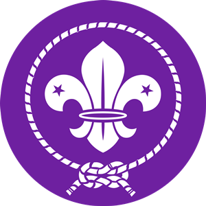 Scout and Guide emblem with purple background, symbolising youth activities and community.